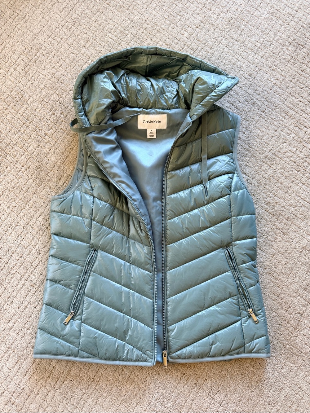 Calvin Klein Women's Dusty Blue Quilted Hooded Puffer Vest